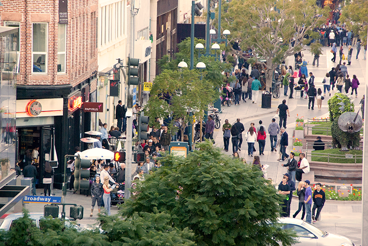 Pedestrians Walking around 3rd Street Promenade in Santa Monica
