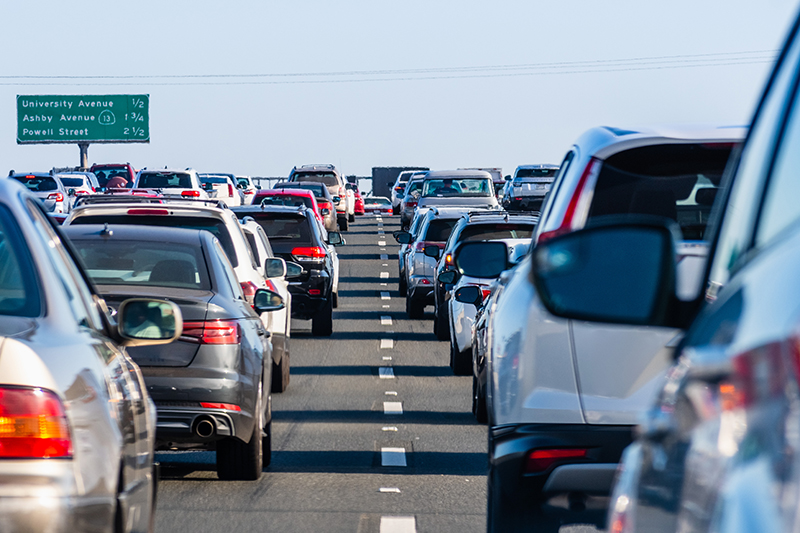 Heavy traffic on one of the freeways crossing East San Francisco