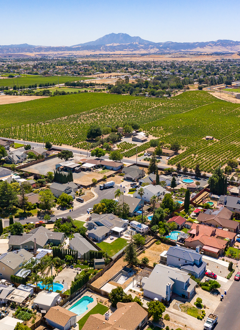 Drone photos over a community in Northern California. With house