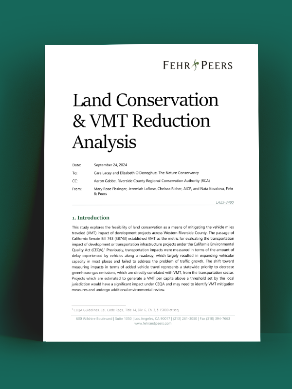 Visual image of the Land Conservation & VMT Reduction Analysis document