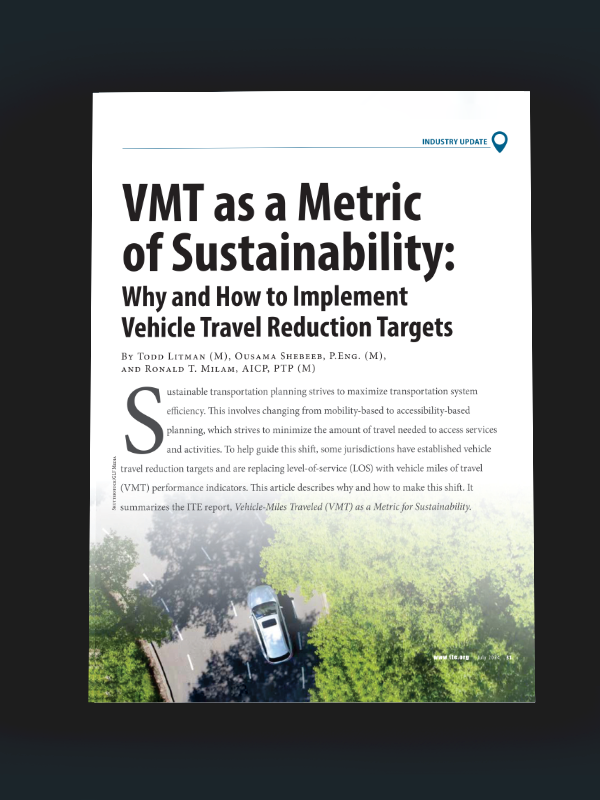 Cover for the VMT as a Metric of Sustainability article