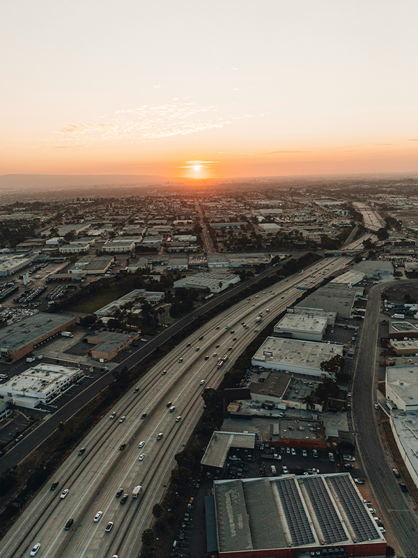 Sun setting in Long Beach California
