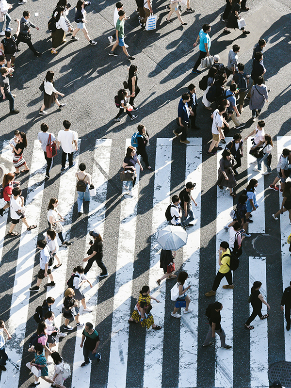 Header Image - Pedestrian Crossings - Post - December2018 Pedestrian Crossing with a bunch of people walking