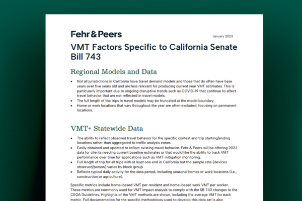 VMT Factors Specific to California Senate Bill 743