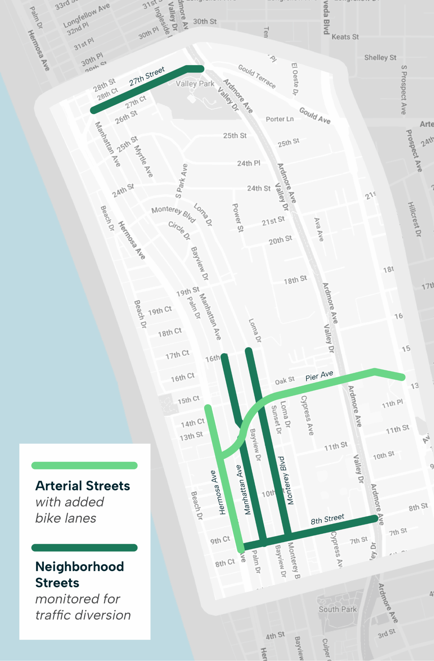 Map of Hermosa Beach with new bike lanes