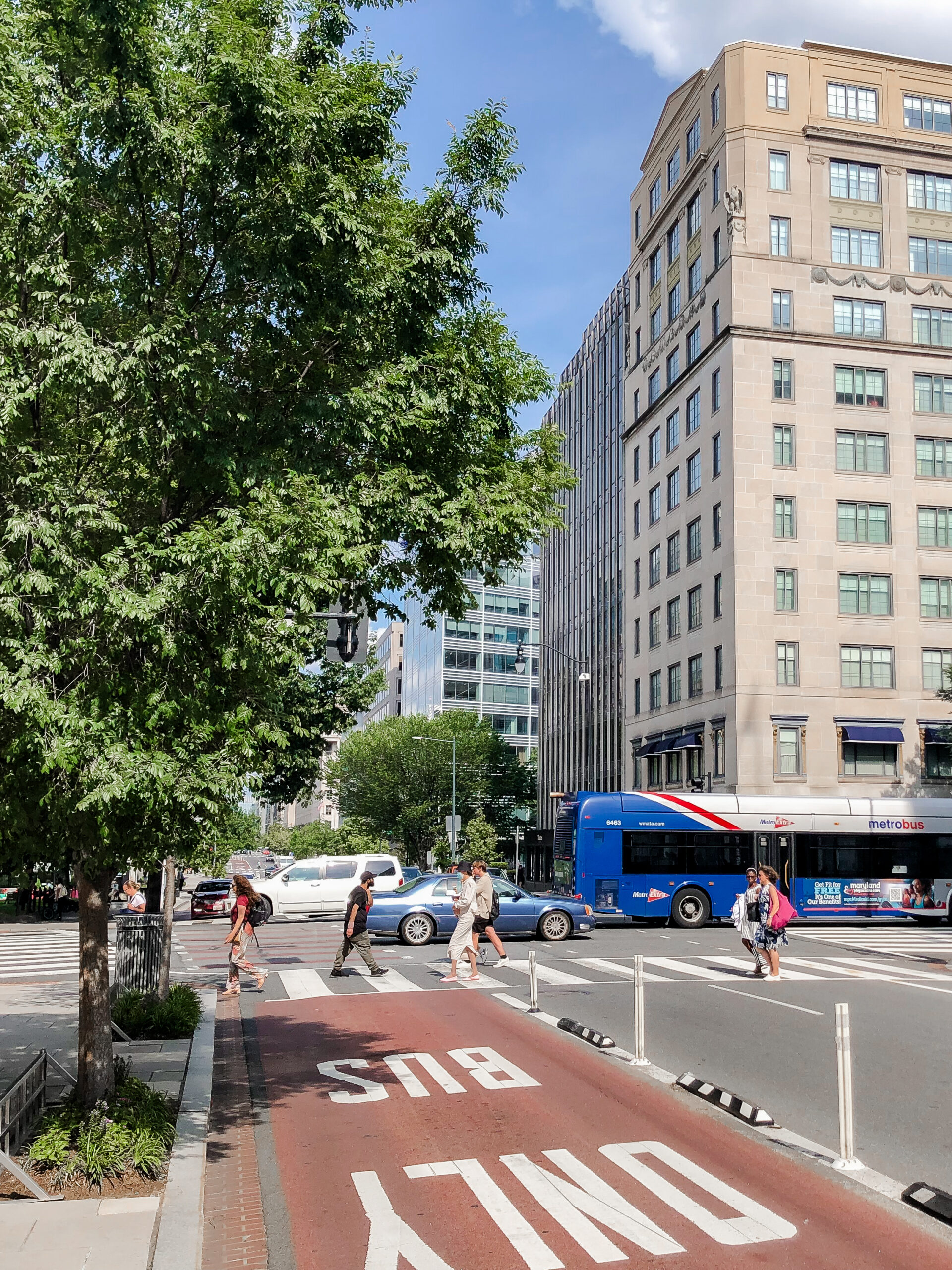 A busy multimodal street in Washington, DC.